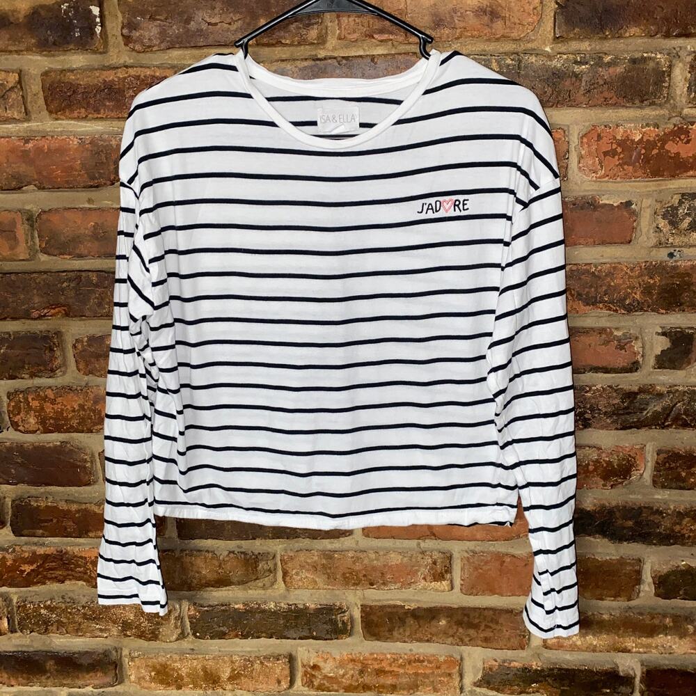 Isa & Ella J'Adore White Black Striped Long Sleeve Top Women's Size Large